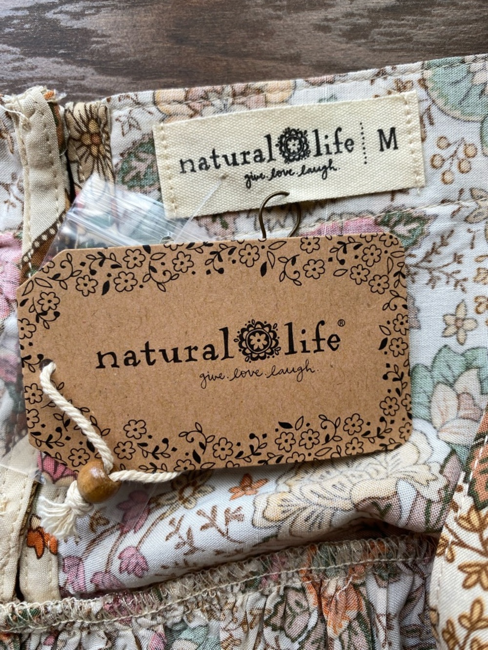 NATURAL LIFE Cream Floral Tiered Mini Dress with Pink & Green Accents - Picture 2 of 8